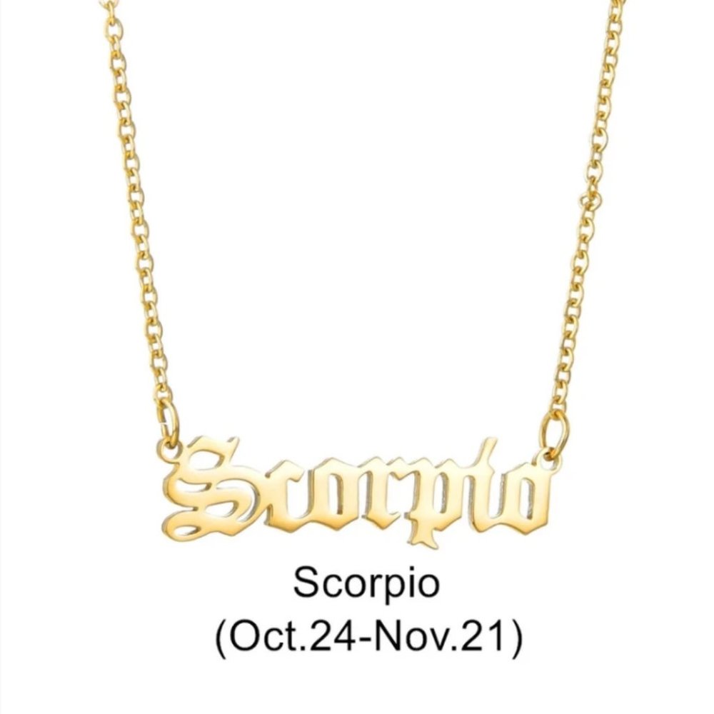 Scorpio  Zodiac in Old English Font Astrology Star Sign Pendant Necklace